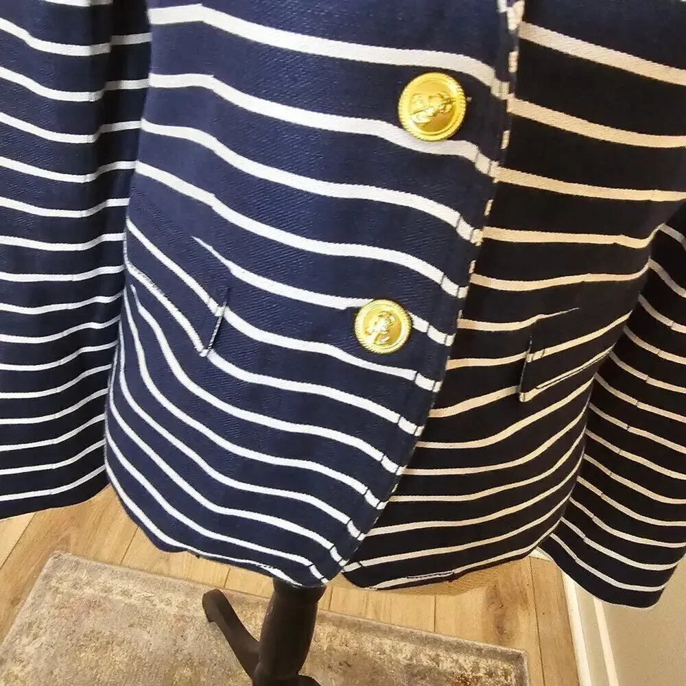 J. Crew Classic Schoolboy White/Navy Mixed Stripes Blazer Size 2